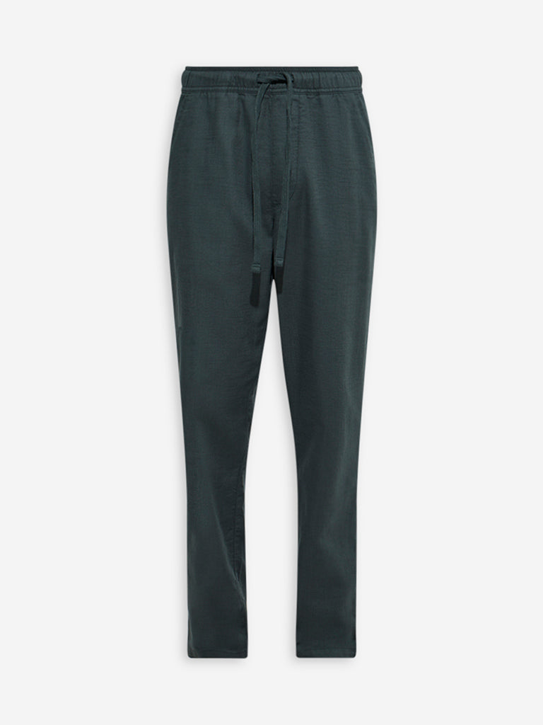 Westside ETA Men's Dark Green Relaxed-Fit Mid-Rise Cotton Chinos for Casual Wear Flatly View
