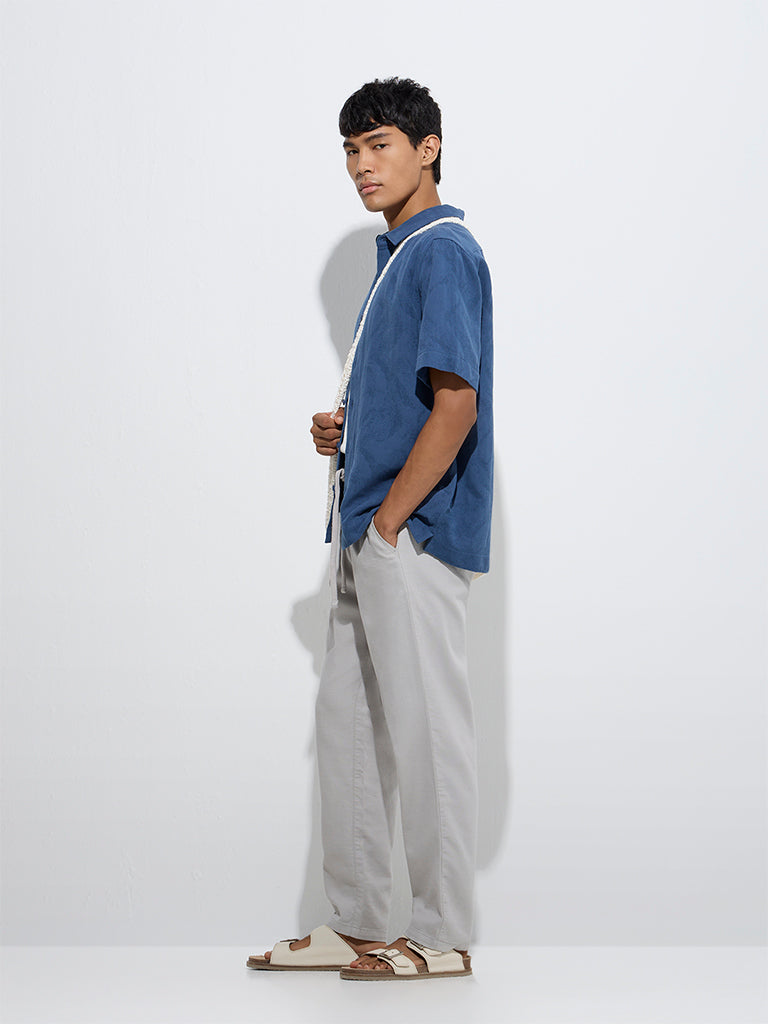 Westside ETA Men's Grey Relaxed-Fit Mid-Rise Cotton Chinos for Casual Wear Full Model View