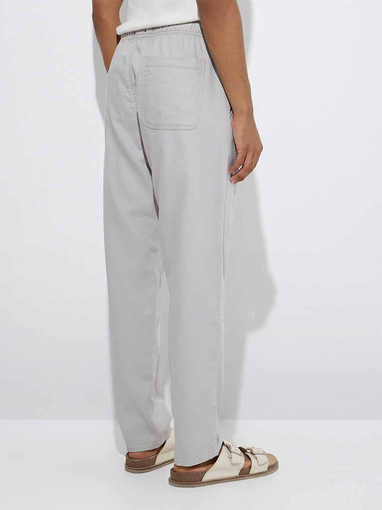 Westside ETA Men's Grey Relaxed-Fit Mid-Rise Cotton Chinos for Casual Wear Back View