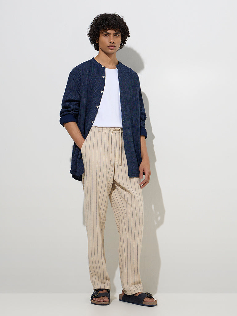 ETA Beige Striped Relaxed-Fit Mid-Rise Cotton Chinos