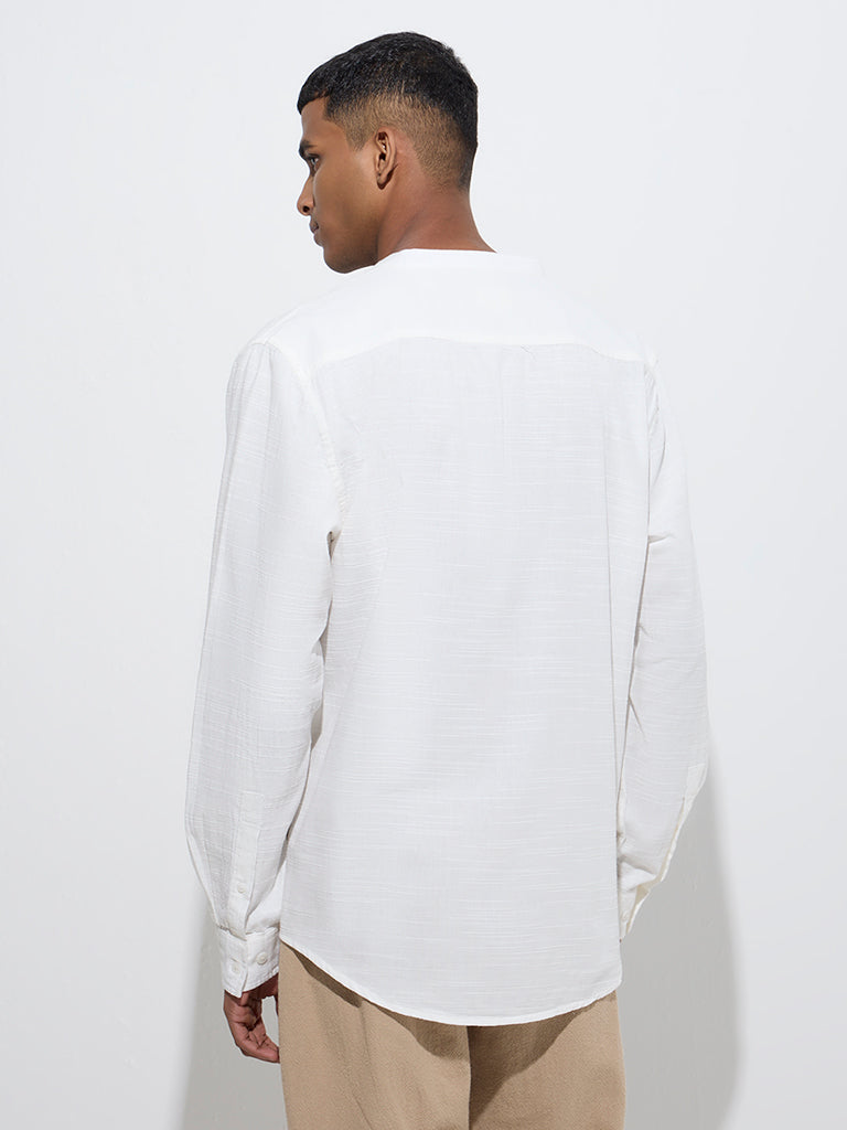 Westside ETA Men's White Solid Relaxed-Fit Cotton-Blend Shirt for Casual Wear Back View