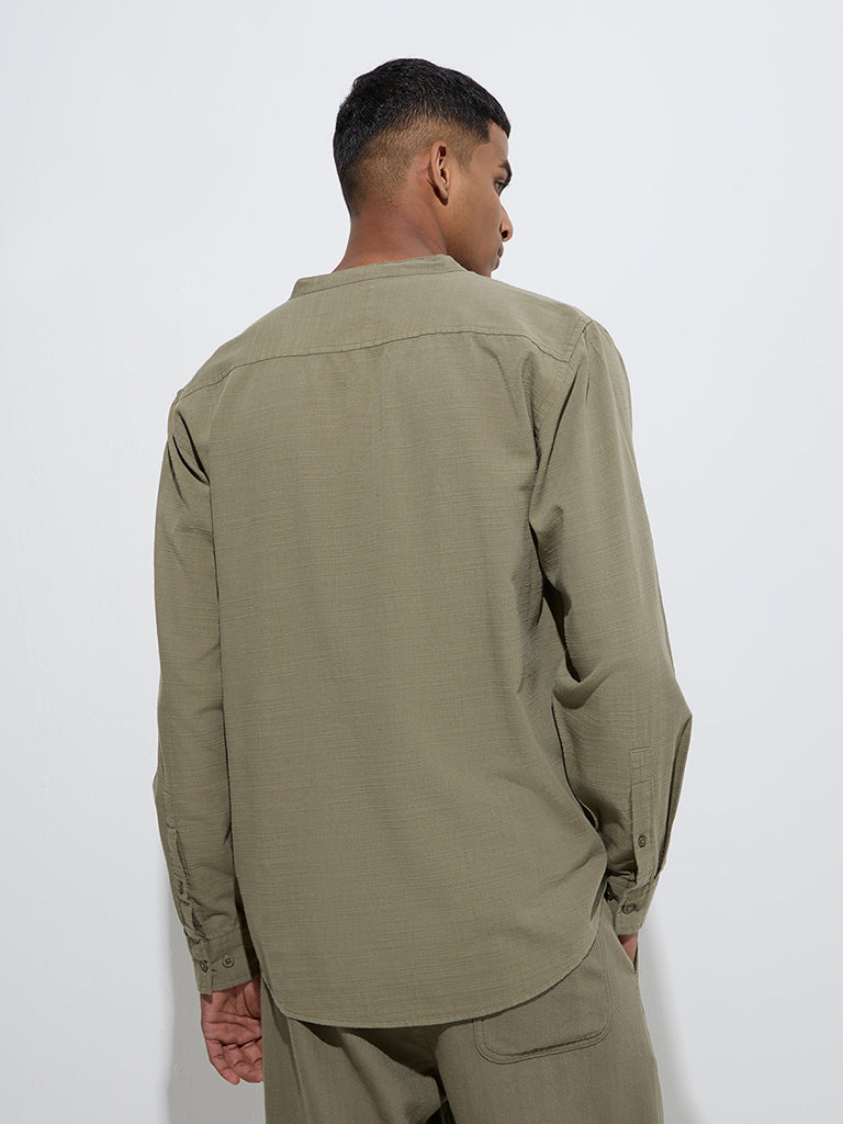 Westside ETA Men's Sage Solid Relaxed-Fit Cotton-Blend Shirt for Casual Wear Back View