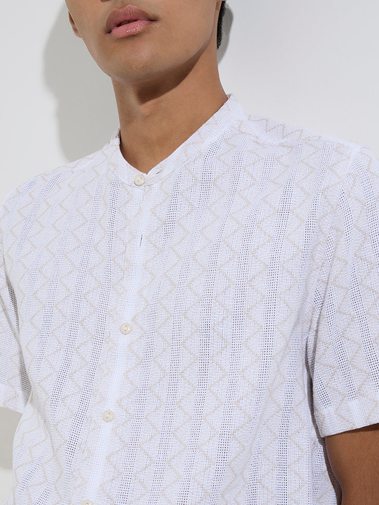 westisde ETA Men's White Geometric Design Relaxed-Fit Shirt for Casual Wear Zoom View