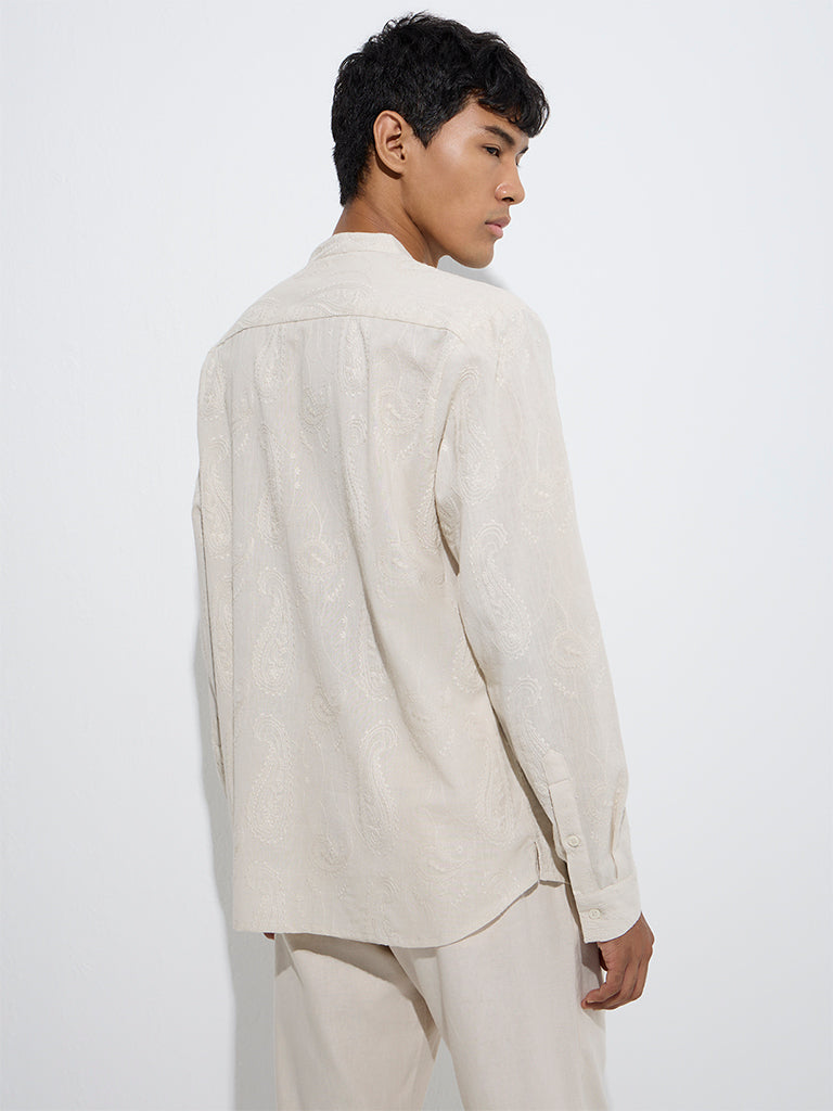 Westside ETA Men's Beige Paisley Design Relaxed-Fit Cotton Shirt for Casual Wear Back View