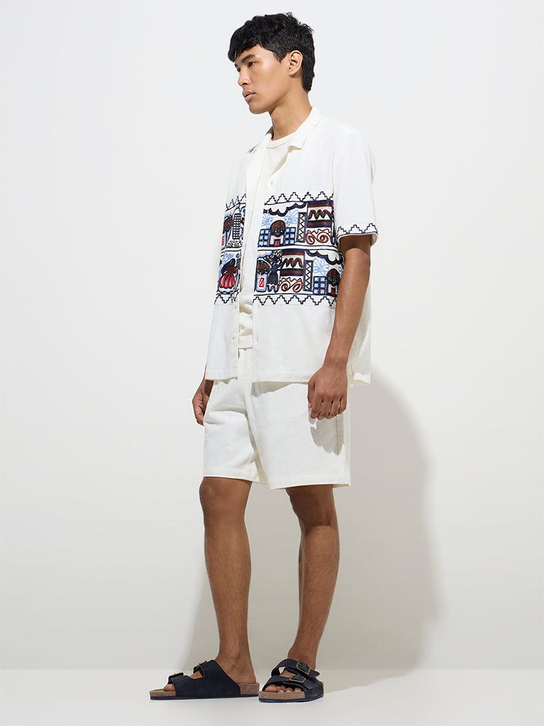 ETA White Embroidered Relaxed-Fit Cotton Shirt