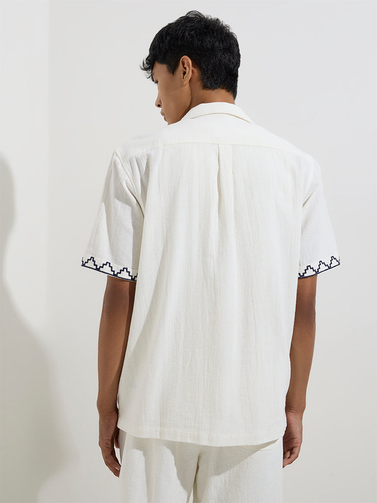 ETA White Embroidered Relaxed-Fit Cotton Shirt