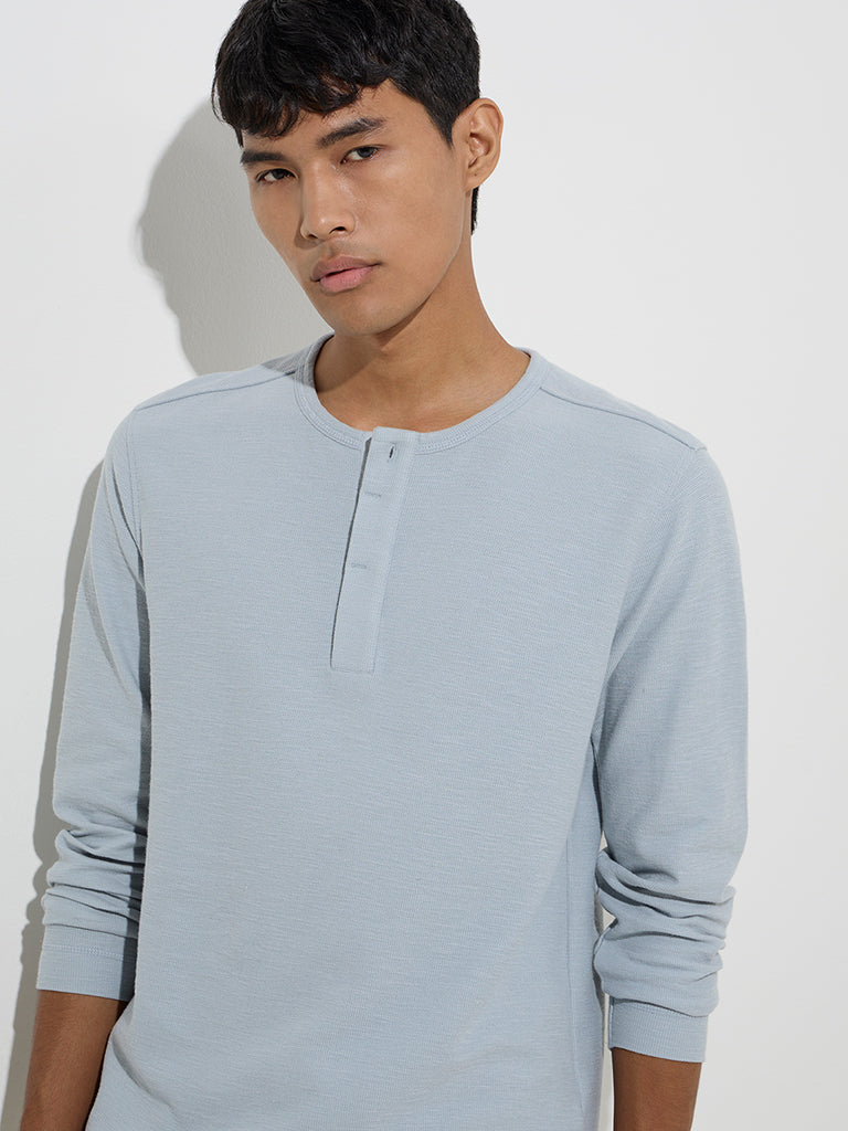 ETA Blue Henley Relaxed-Fit Cotton T-Shirt
