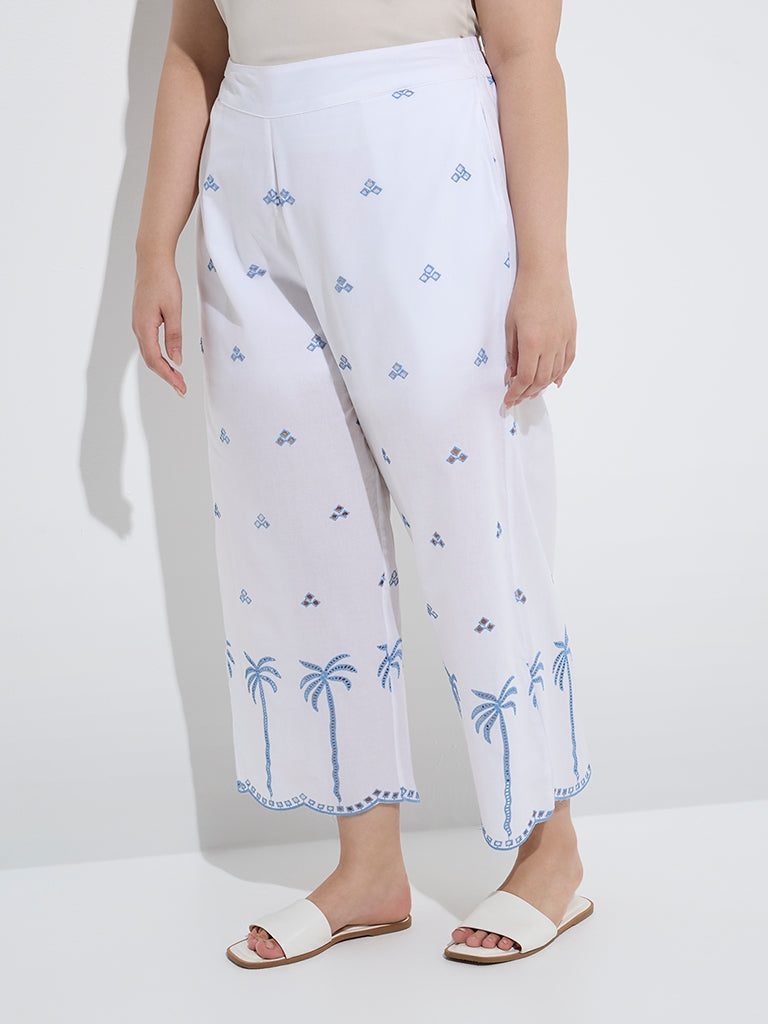 westisde Diza Women's White Tropical-Inspired Cotton Ethnic Pants for Work Wear Front View