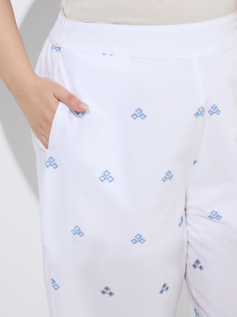 westisde Diza Women's White Tropical-Inspired Cotton Ethnic Pants for Work Wear Zoom View