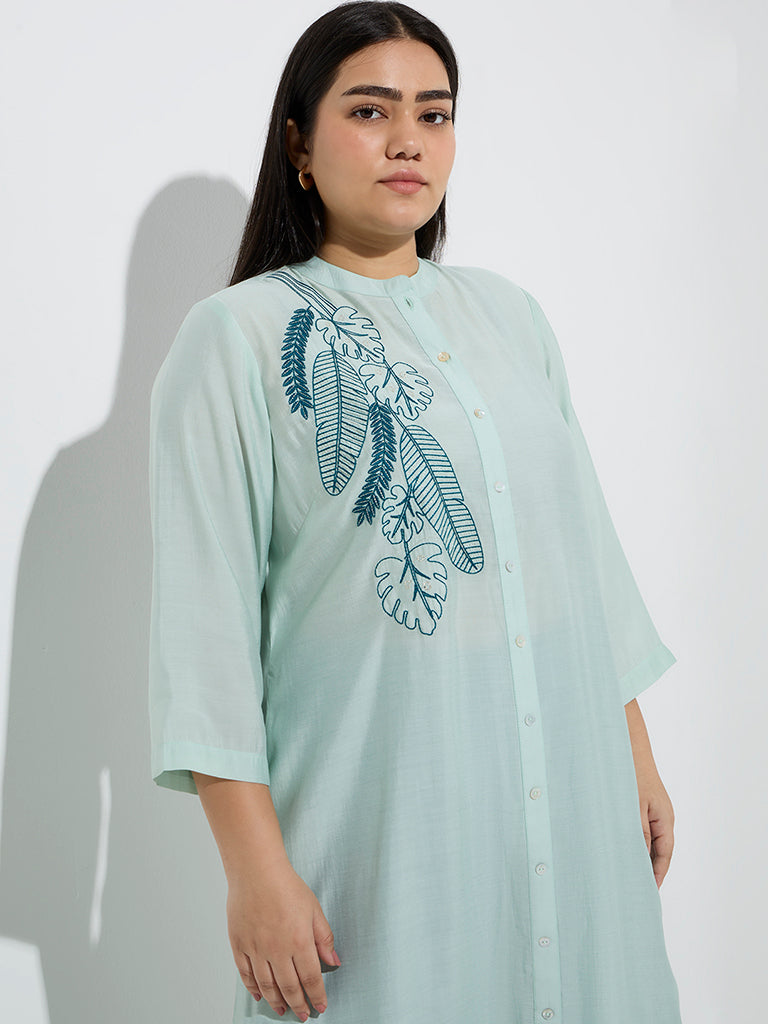 Westside Diza Women's Aqua Botanical Printed A-Line Kurta for Work Wear Zoom View