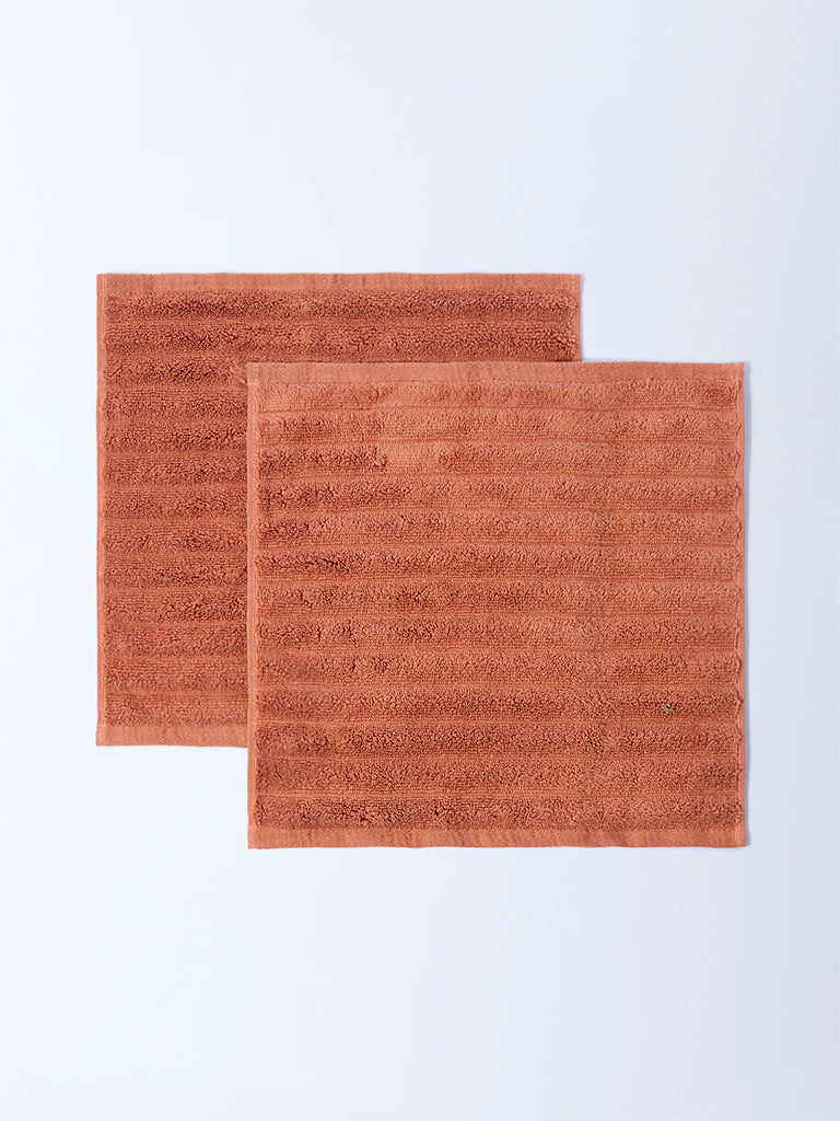 Westside Home Rust Self-Striped Face Towel (Set of 2)
