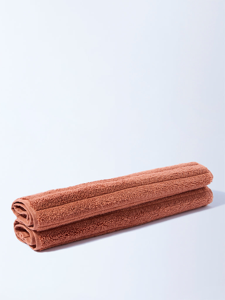 Westside Home Rust Self-Striped Face Towel (Set of 2)