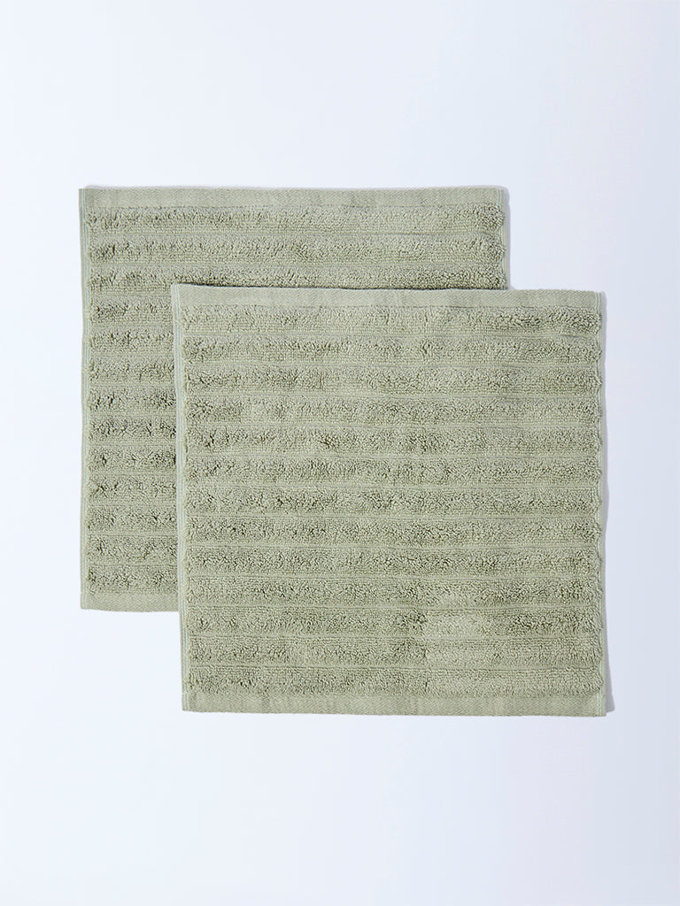 Westside Home Sage Self-Striped Face Towel (Set of 2)
