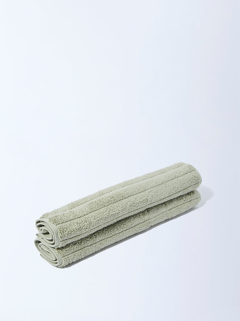 Westside Home Sage Self-Striped Face Towel (Set of 2)