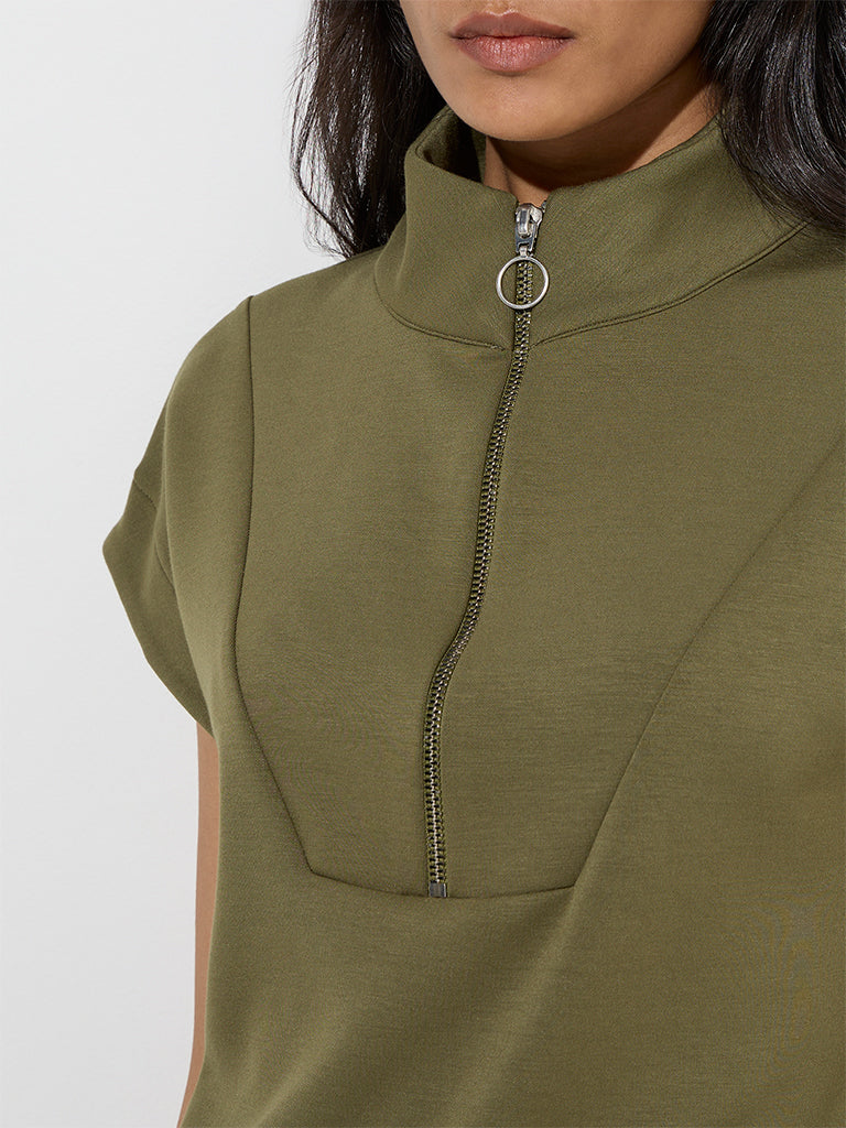 LOV Olive Solid Quarter Zip Top