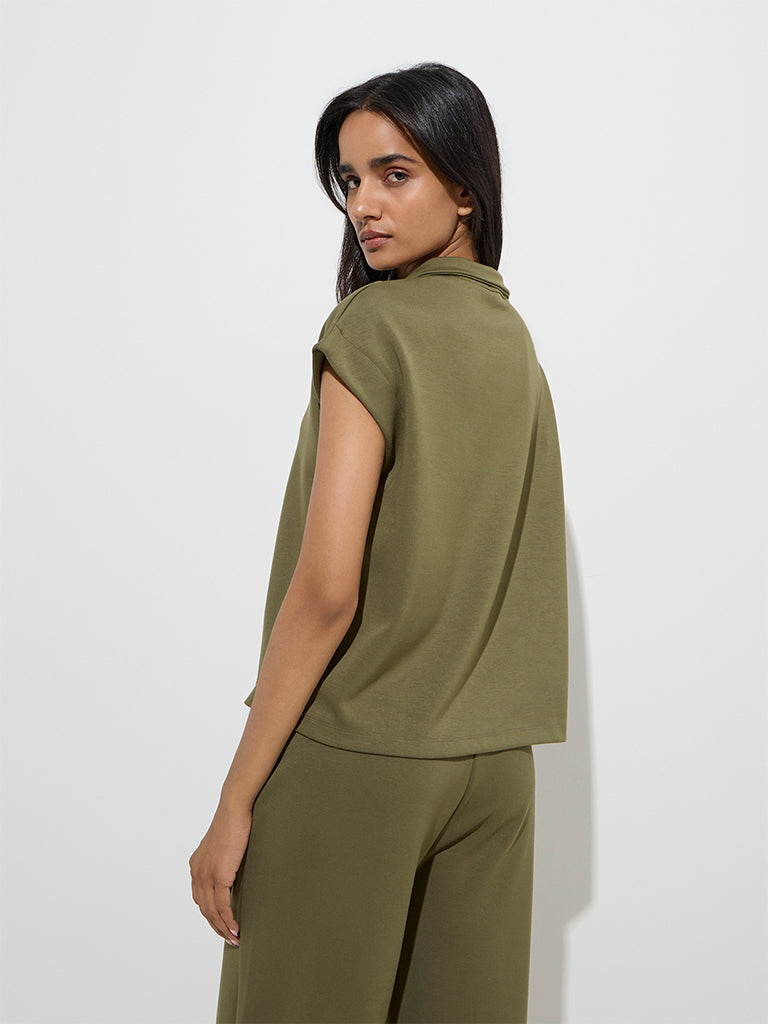 LOV Olive Solid Quarter Zip Top
