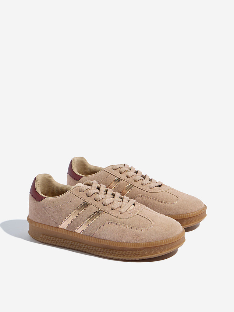 Westside LUNA BLU Women's Blush Pink Suede Lace-Up Sneakers Front View
