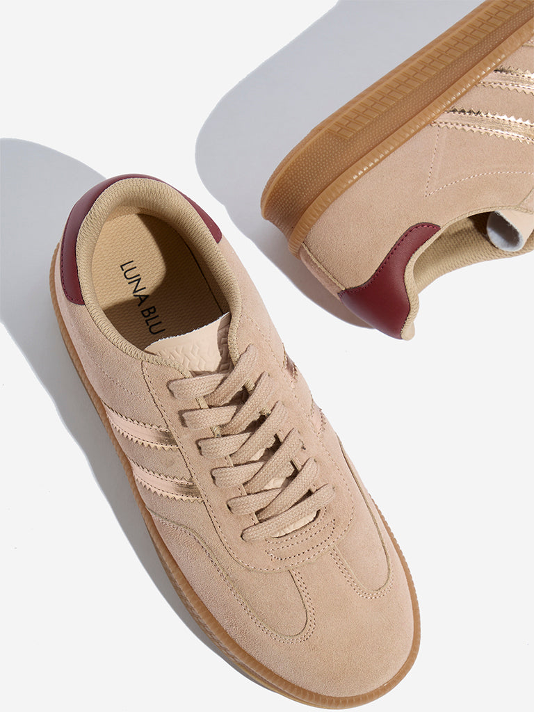 Westside LUNA BLU Women's Blush Pink Suede Lace-Up Sneakers Zoomed View