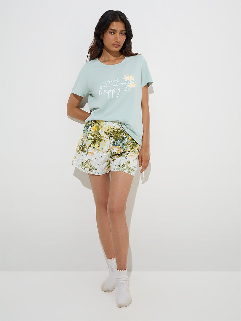 Wunderlove Sage Tropical-Inspired High-Rise Shorts