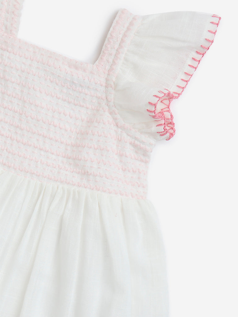 westisde HOP Baby Girls' White Embroidered Cotton A-Line Dress for Casual Wear Zoom View