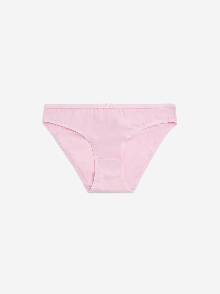 Wunderlove Pink Cotton-Blend Bikini Briefs - Pack of 3