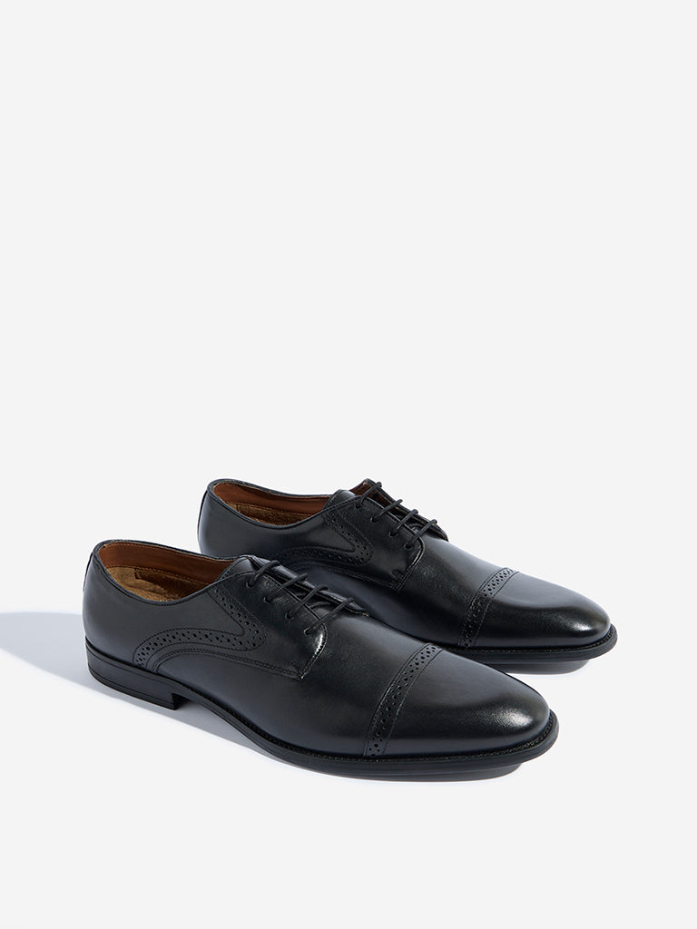 SOLEPLAY Black Perforated Leather Formal Lace-Up Shoes
