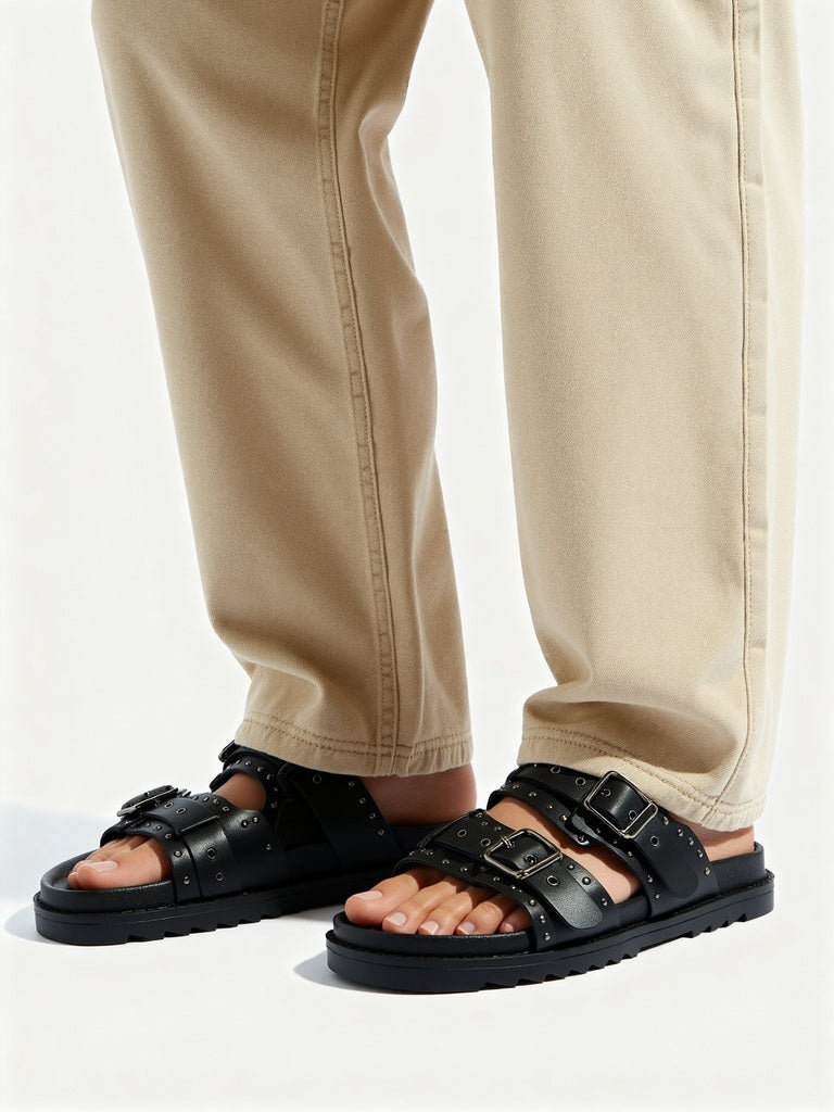 SOLEPLAY Black Stud-Detailed Sandals