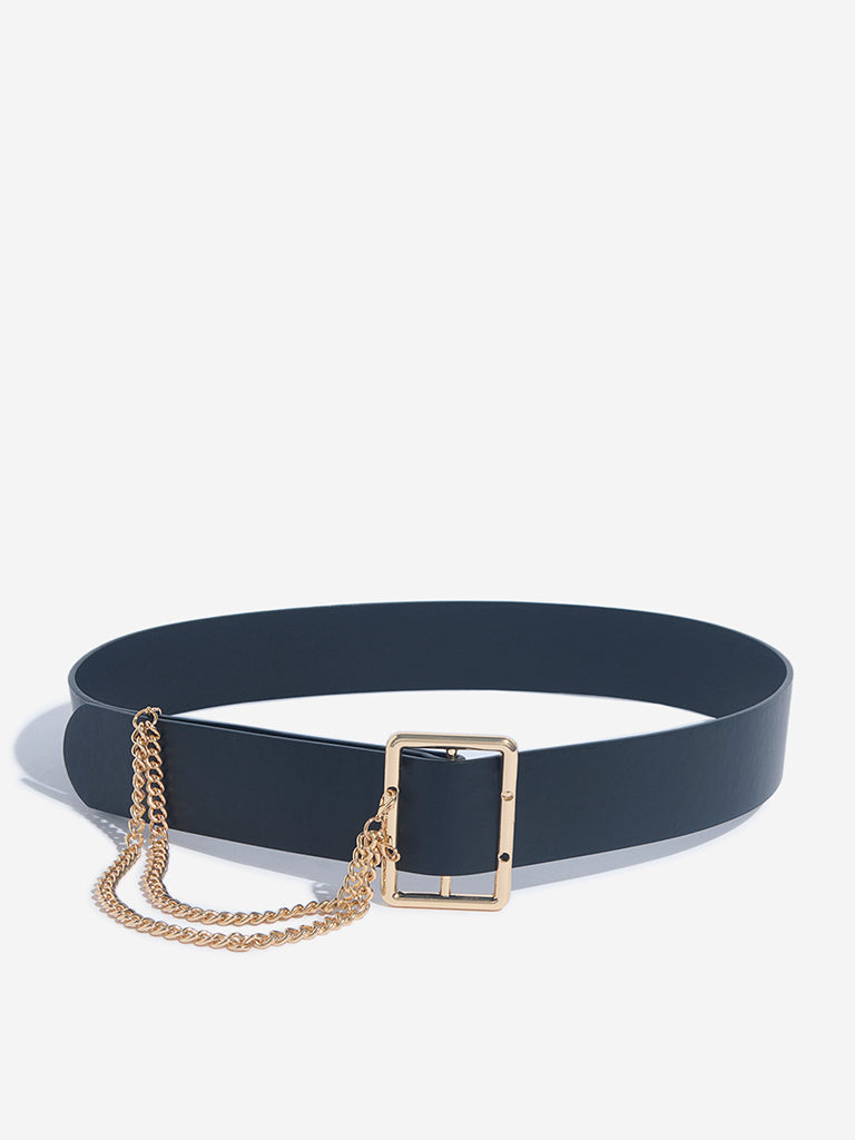 Westside Accessories Black Chain Embellished Wide Belt