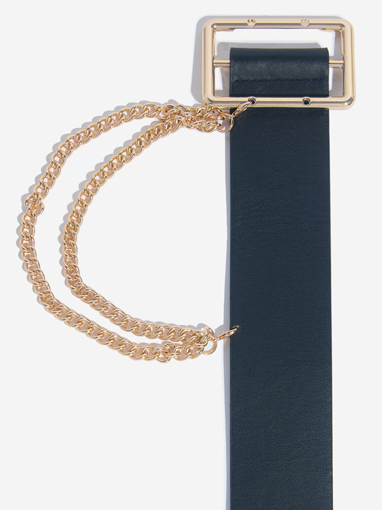 Westside Accessories Black Chain Embellished Wide Belt
