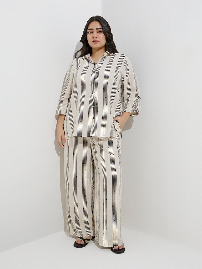 Gia Off-White Stripe Printed Shirt