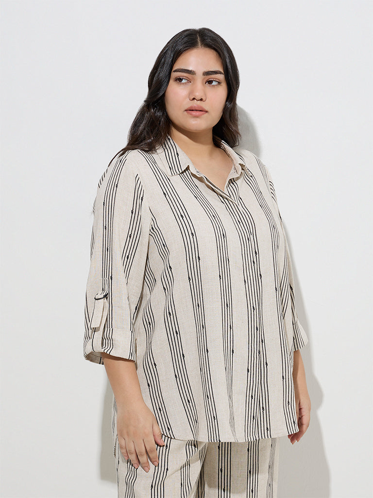 Gia Off-White Stripe Printed Shirt