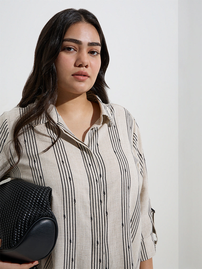 Gia Off-White Stripe Printed Shirt