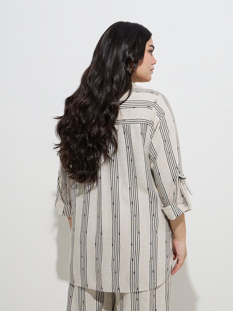 Gia Off-White Stripe Printed Shirt