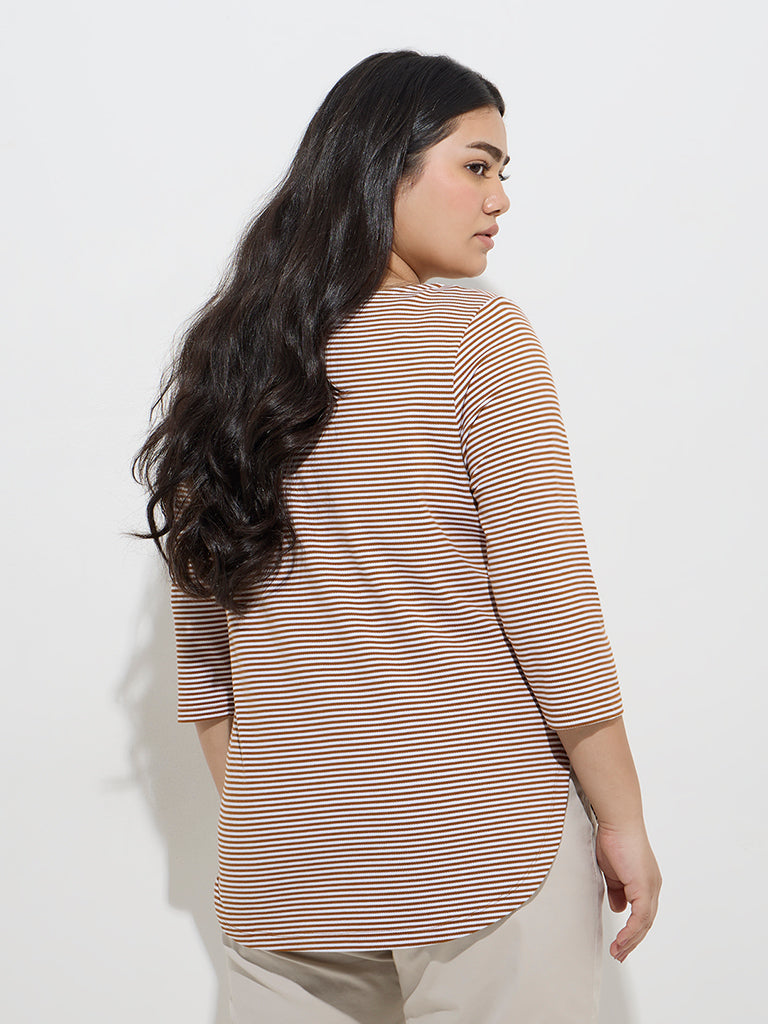 Gia Brown Stripe Printed T-Shirt