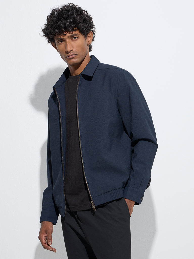 westisde WES Formals Men's Navy Slim-Fit Jacket for Work Wear Front View