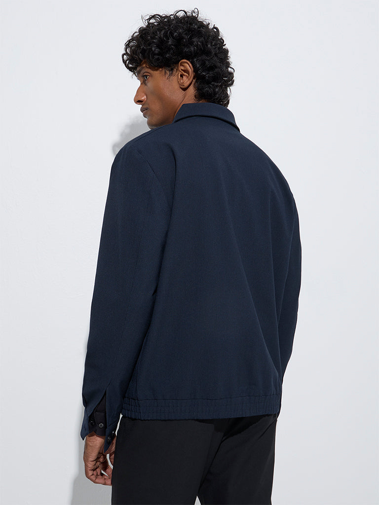 westisde WES Formals Men's Navy Slim-Fit Jacket for Work Wear Back View