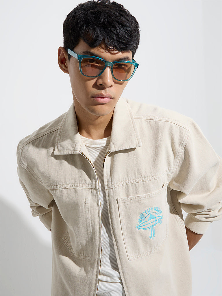 westisde Nuon Men's Beige Relaxed-Fit Denim Jacket for Casual Wear Zoom View