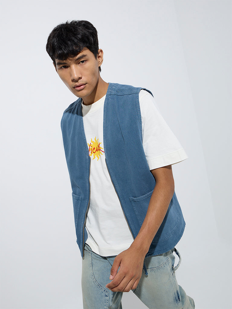 Nuon Blue Relaxed-Fit Denim Vest Jacket