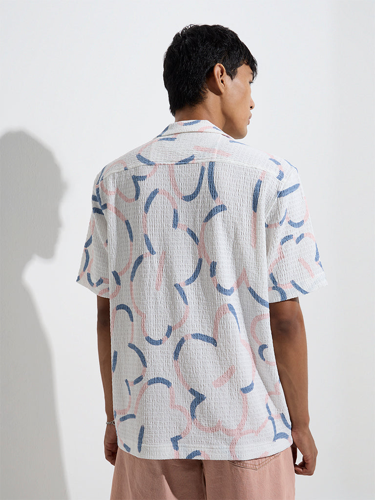 westisde Nuon Men's White Abstract Design Relaxed-Fit Shirt for Casual Wear Back View