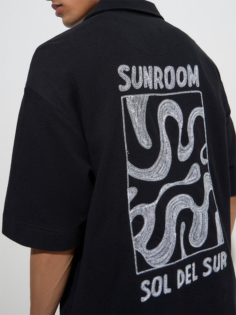 Westside Nuon Men's Black Text Design Relaxed-Fit Cotton Shirt for Casual Wear Zoom View