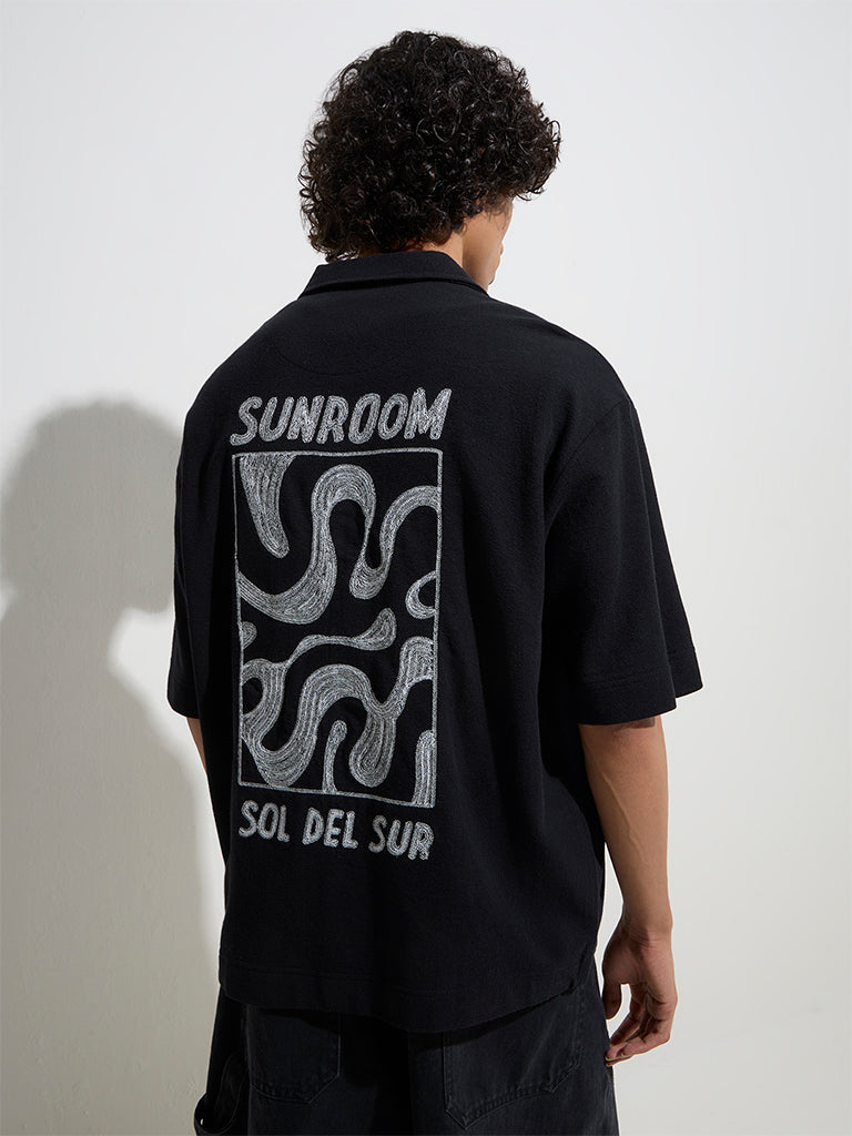 Westside Nuon Men's Black Text Design Relaxed-Fit Cotton Shirt for Casual Wear Back View