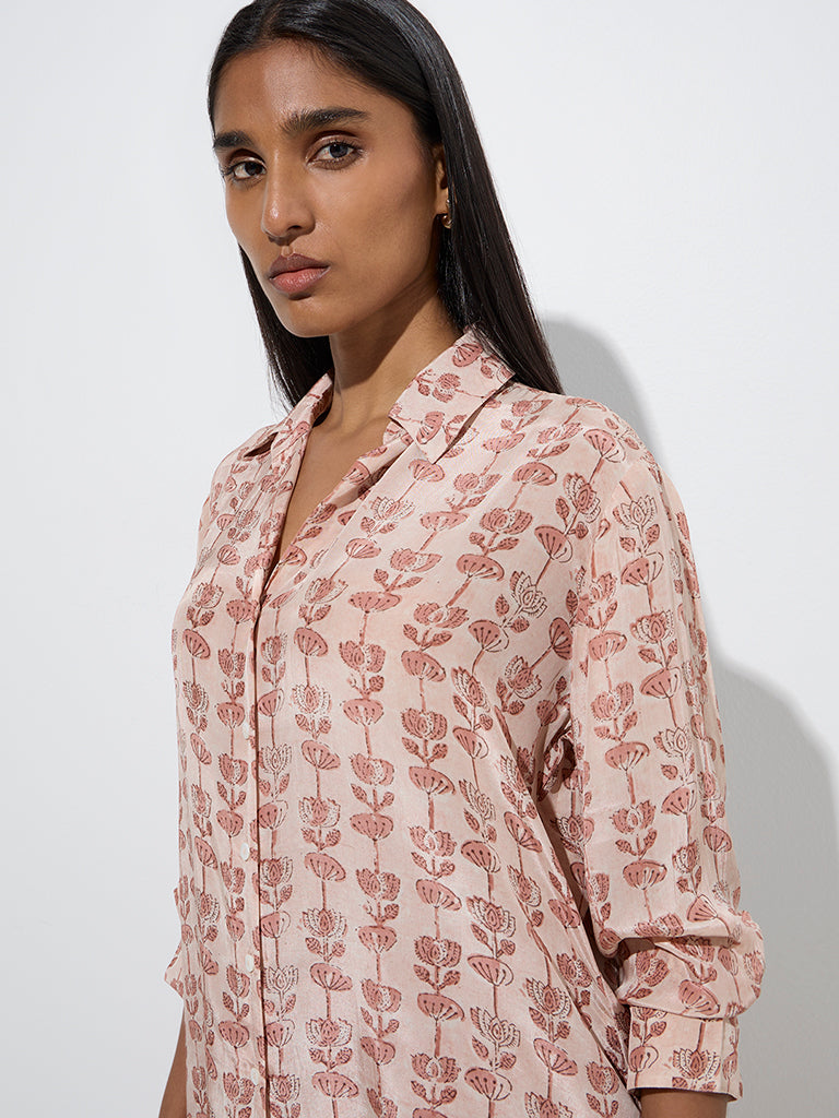 Westside Zuba Women's Peach Floral Patterned Tunic for Work Wear Zoom View