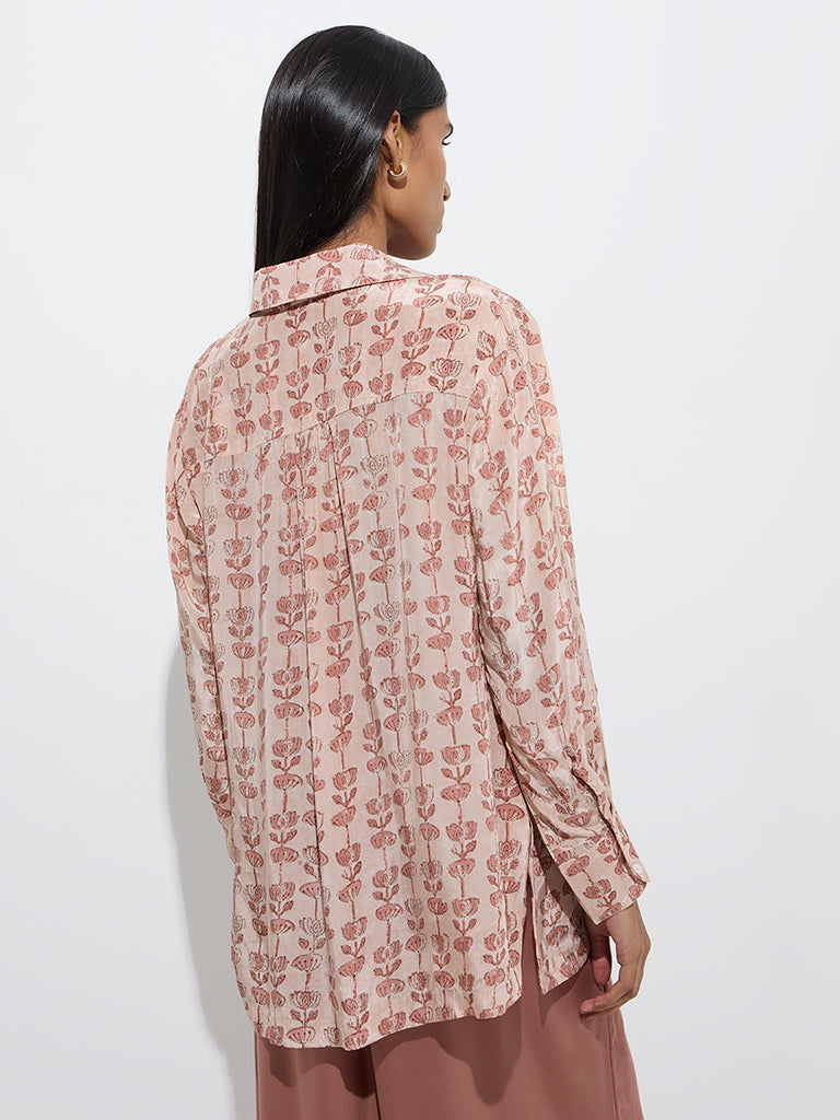 Westside Zuba Women's Peach Floral Patterned Tunic for Work Wear Back View