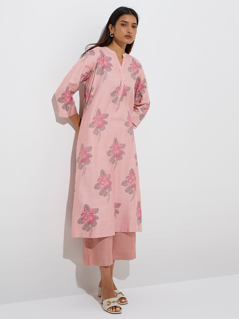 Zuba Peach Foliage Printed A-Line Kurta