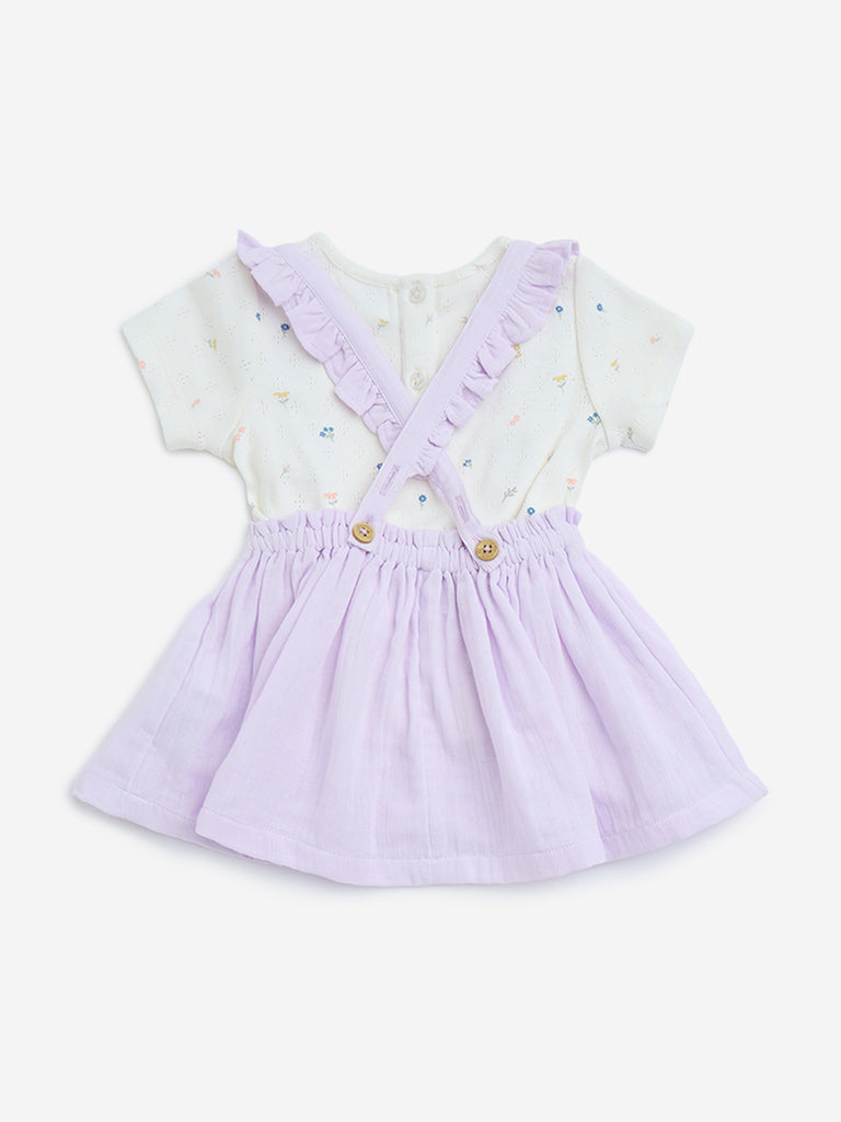westisde HOP Baby Girls' Lilac Printed Cotton Pinafore with Top Set for Casual Wear Back View