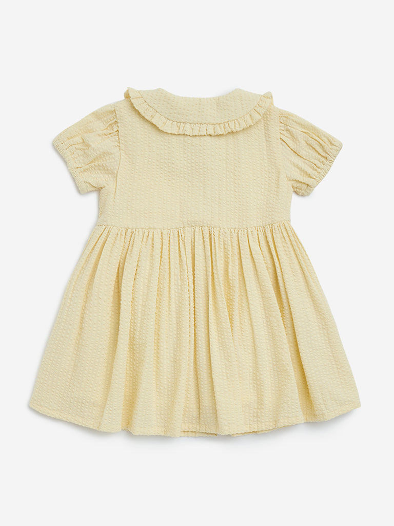 westisde HOP Baby Girls' Yellow Seersucker Cotton A-Line Dress for Casual Wear Back View