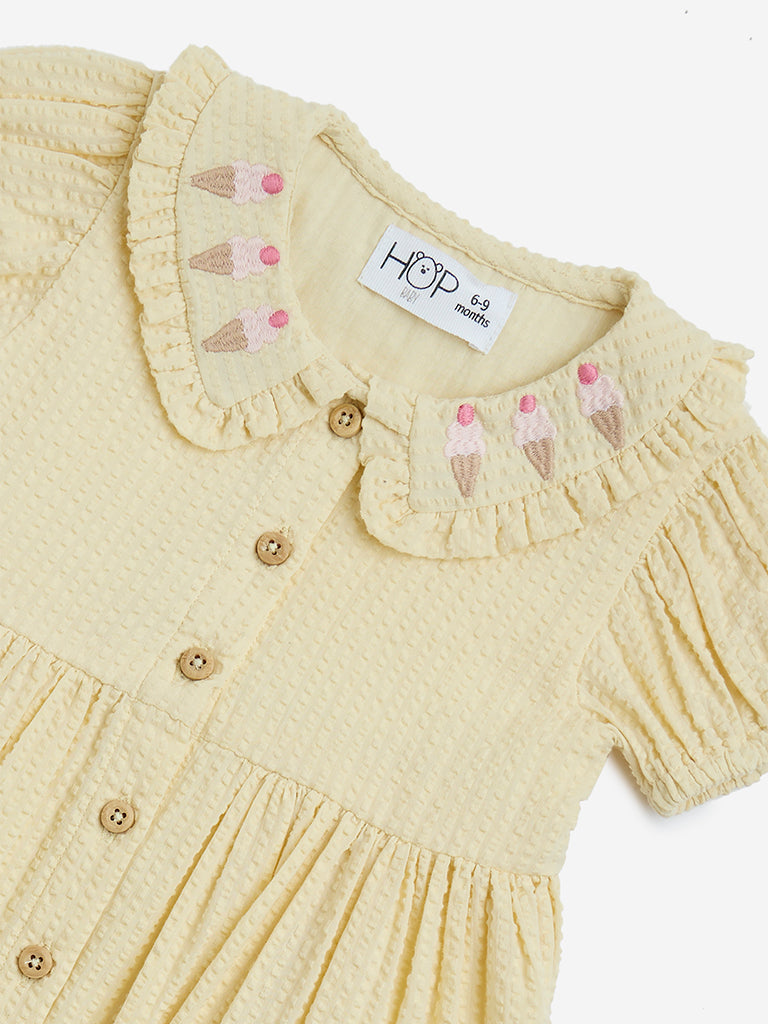 westisde HOP Baby Girls' Yellow Seersucker Cotton A-Line Dress for Casual Wear Zoom View