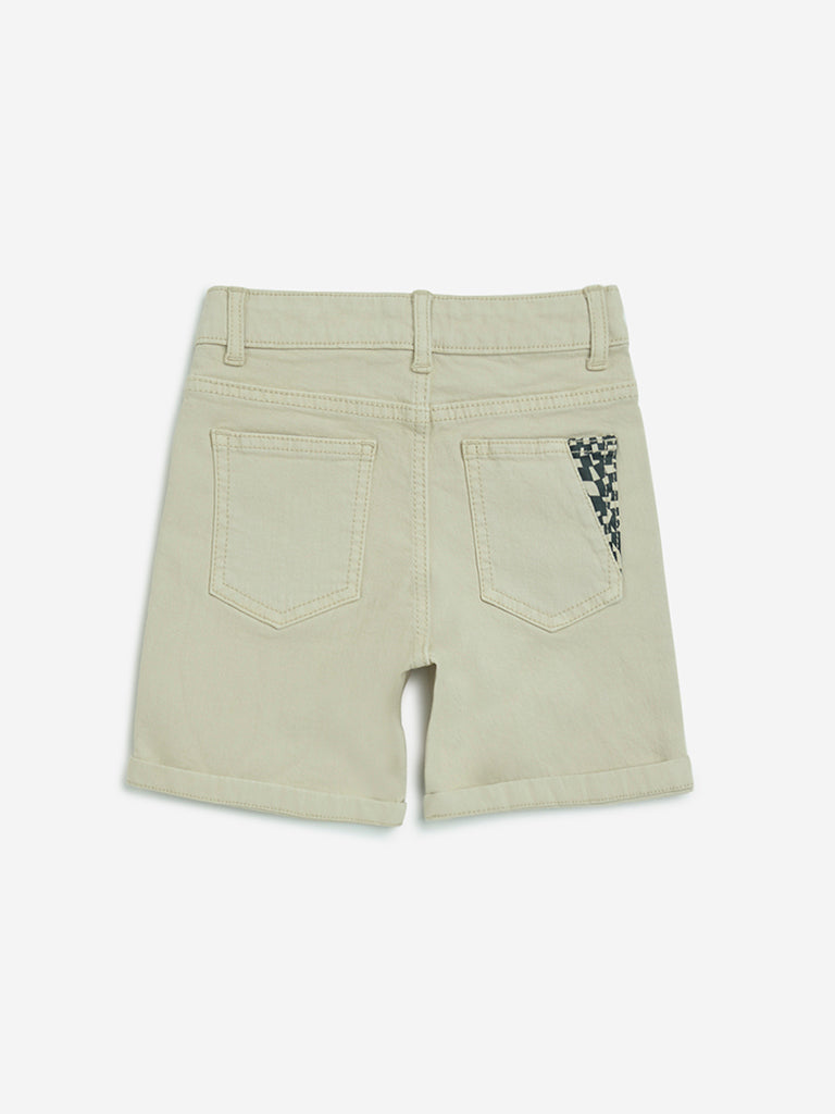 HOP Kids Beige Printed Mid-Rise Cotton-Blend Shorts