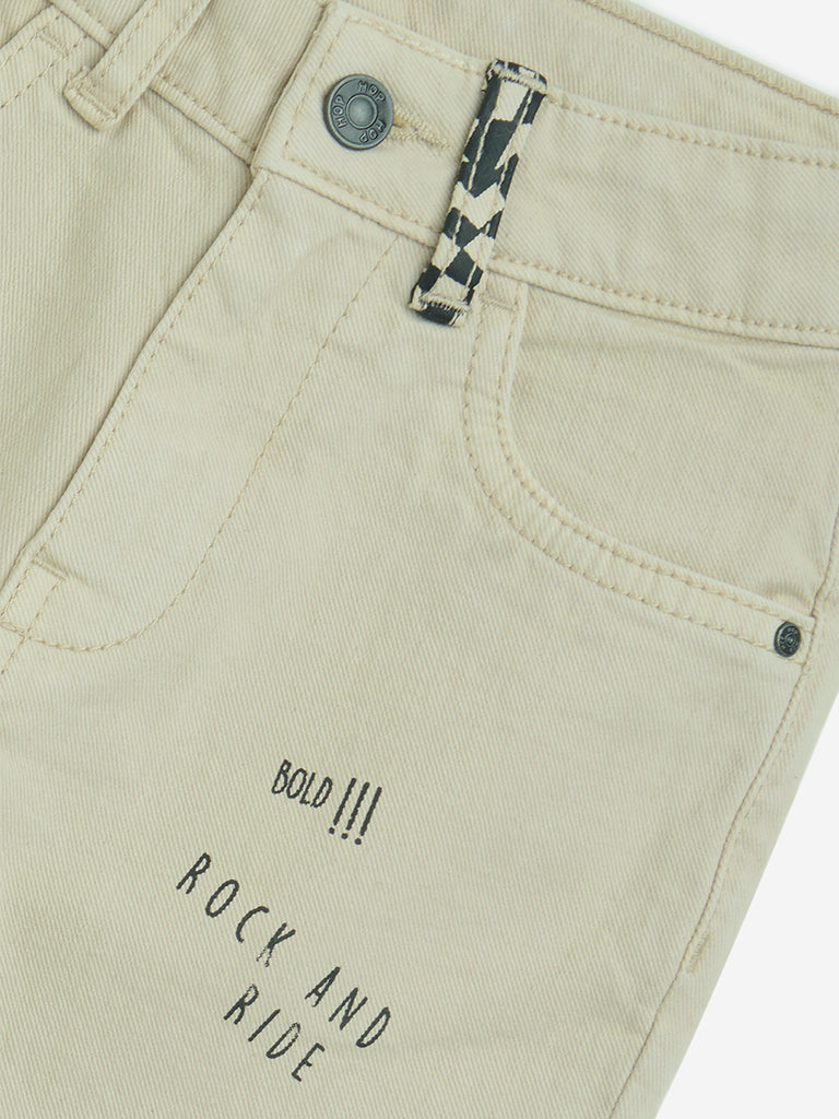 HOP Kids Beige Printed Mid-Rise Cotton-Blend Shorts