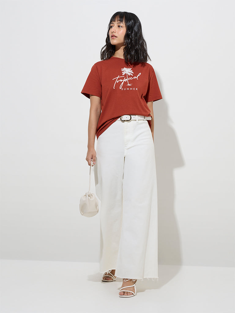 LOV Rust Tropical-Inspired Cotton T-Shirt